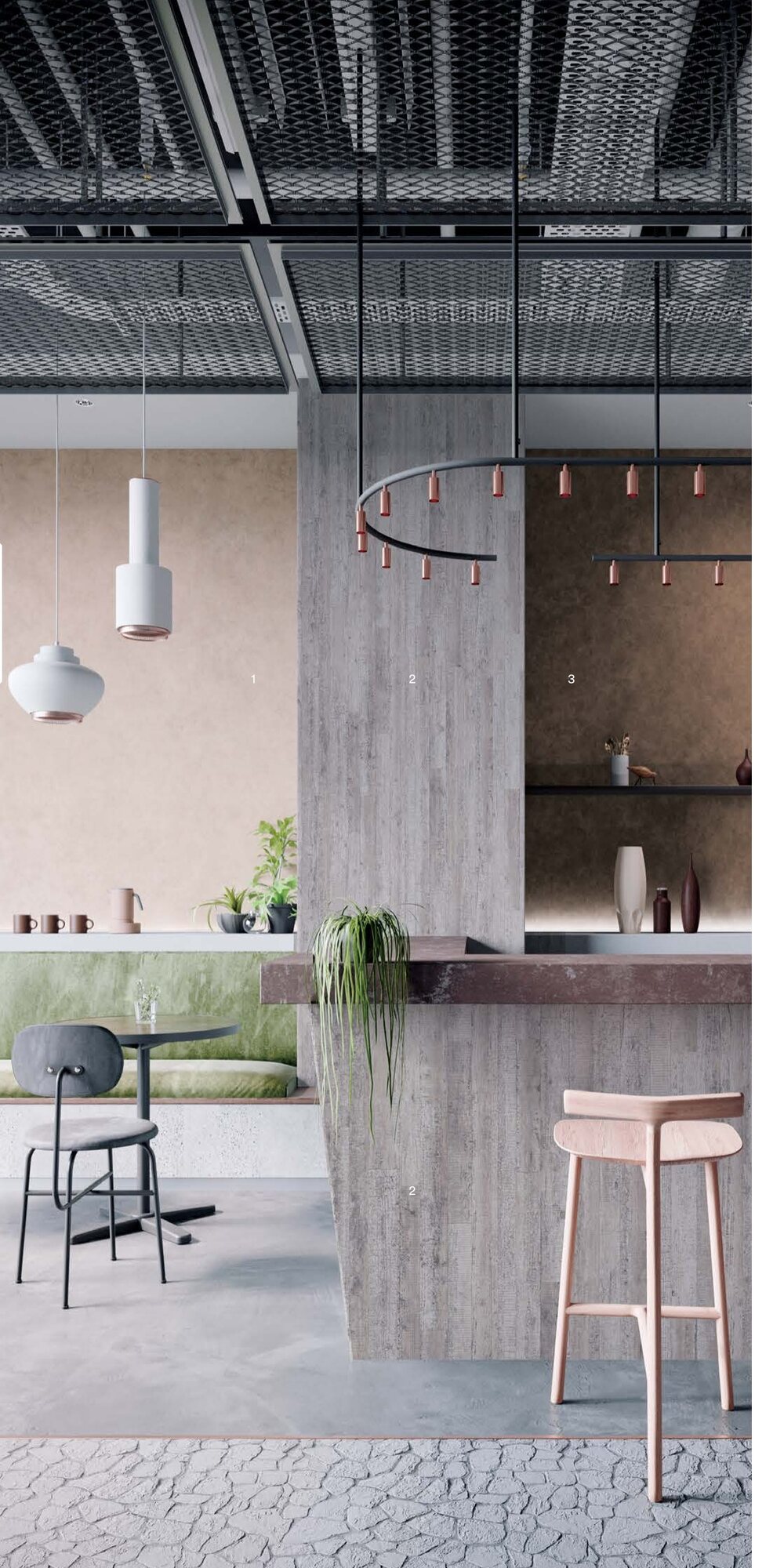 Cafe bar counter finished in 3M DI-NOC concrete and wood grain architectural film