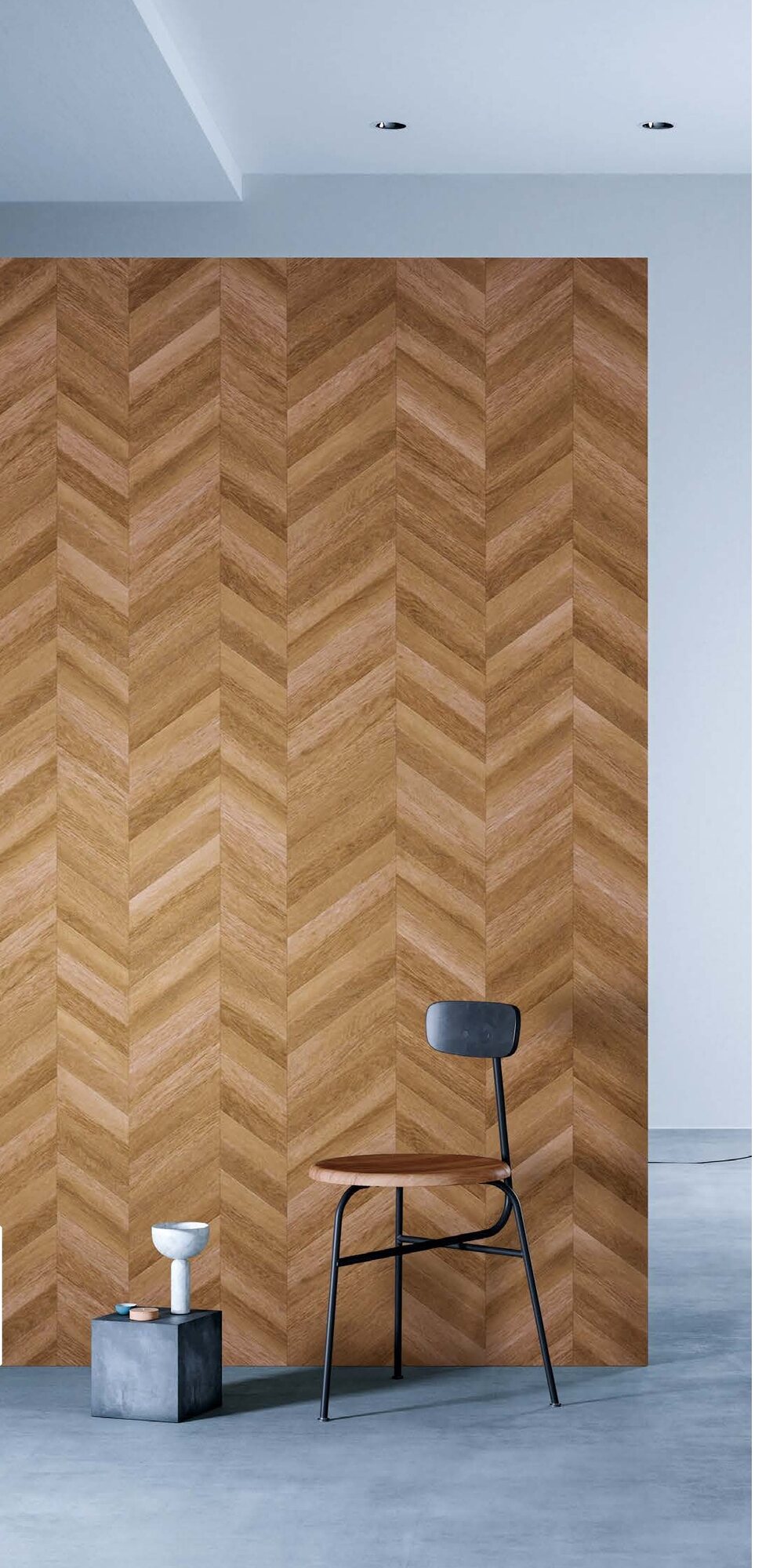 3M DI-NOC wood grain herringbone feature wall in a modern interior