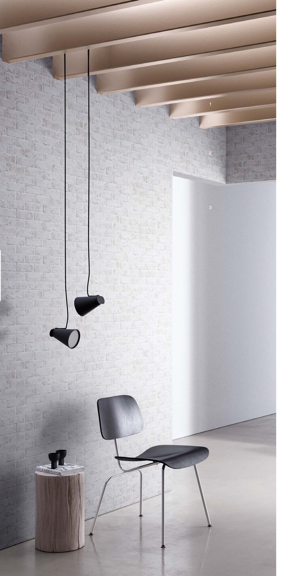 Minimal white interior with concrete-effect 3M DI-NOC wall finish